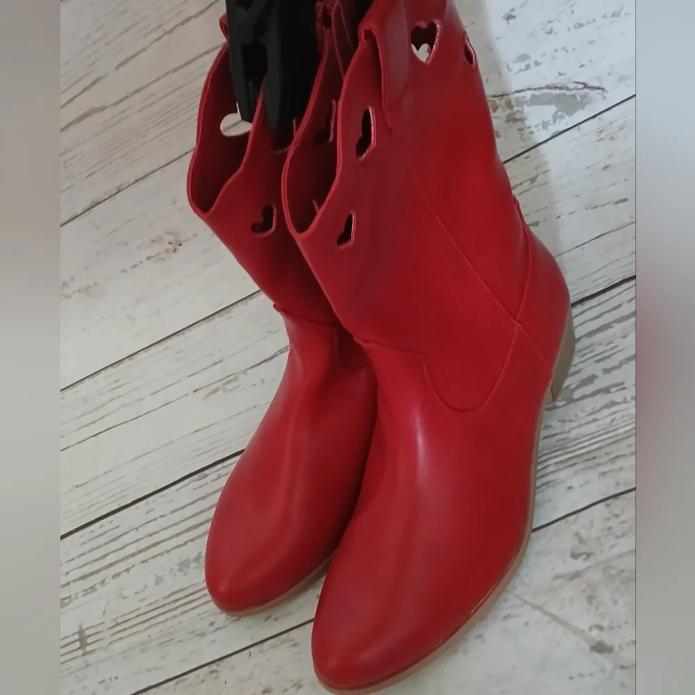Wonder Nation Girls Red Western Ankle Boots With Heart Cutouts Size 6